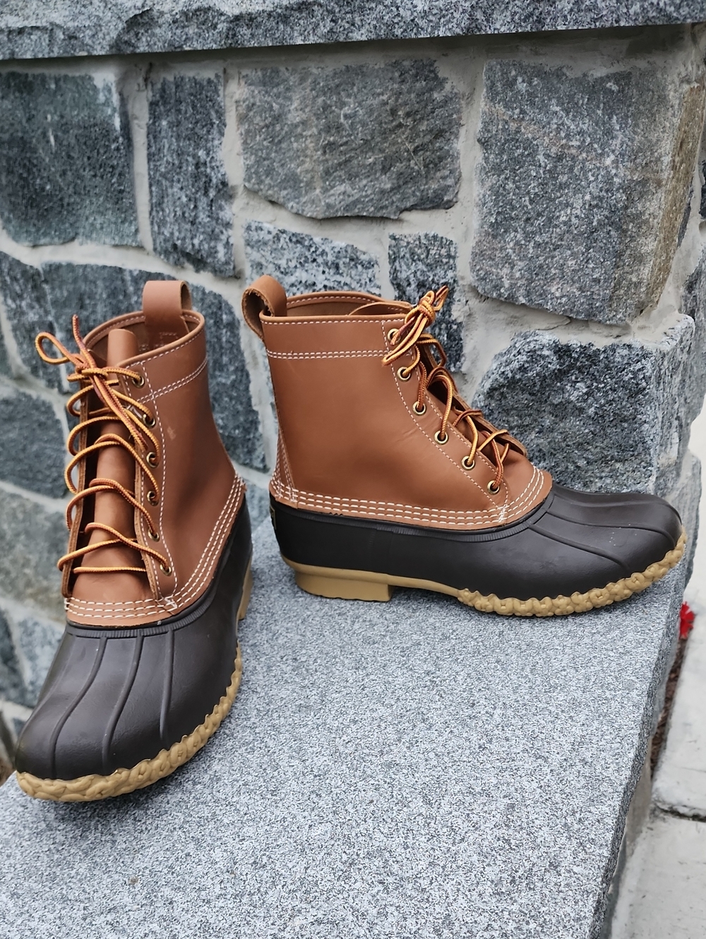 L.L. Bean Men's Brown Two-Tone Duck Boots - Lace-Up Boots size 10